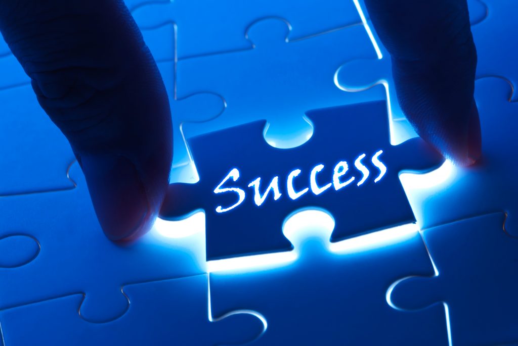 Success concept, Success word on puzzle piece with back light