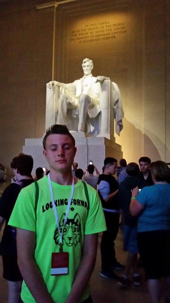 teen boy in at the Lincoln Monument in Washington, DC