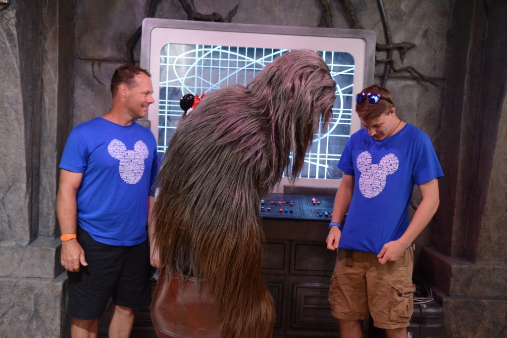 Dad and son with Chewy at Disney Studios
